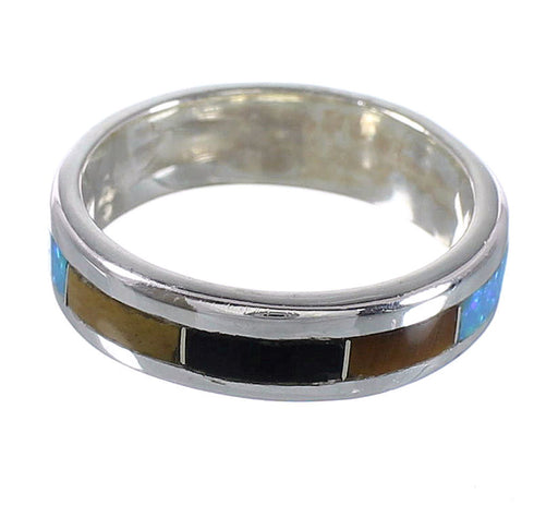 Authentic Sterling Silver Multicolor Inlay Southwest Ring Size 6-1/4 QX78647