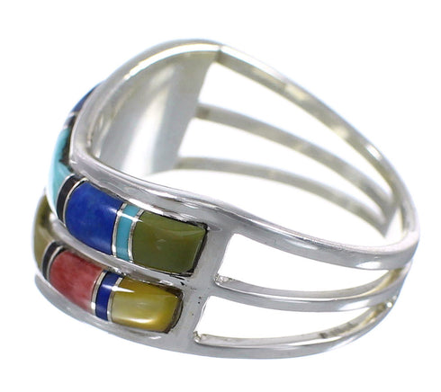 Southwest Sterling Silver Multicolor Ring Size 7-1/4 WX81152