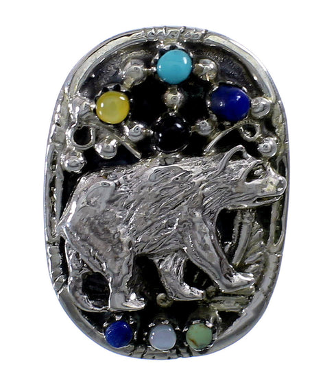 Genuine Sterling Silver Bear Multicolor Turquoise Ring Size 5 UX84059