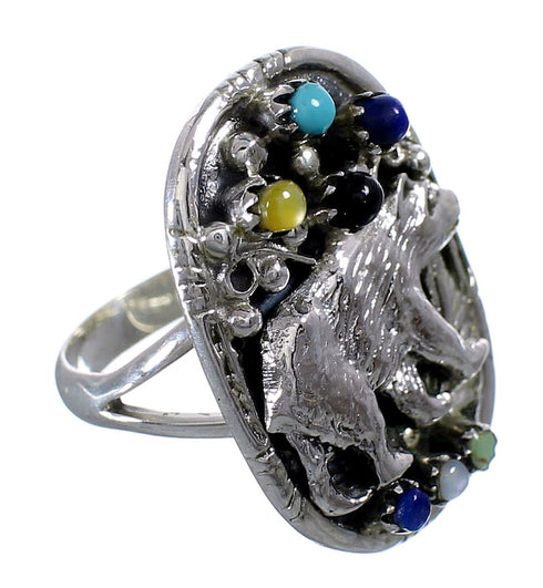 Genuine Sterling Silver Bear Multicolor Turquoise Ring Size 5 UX84059