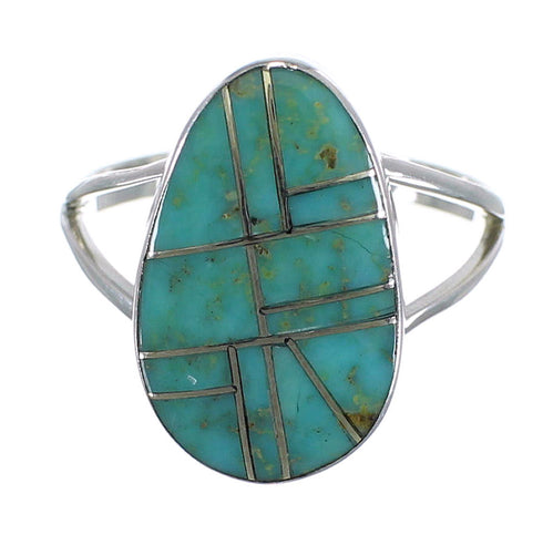 Southwestern Turquoise Inlay Sterling Silver Ring Size 7-1/4 AX85898