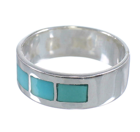 Authentic Sterling Silver Turquoise Inlay Ring Size 6-1/2 AX86248