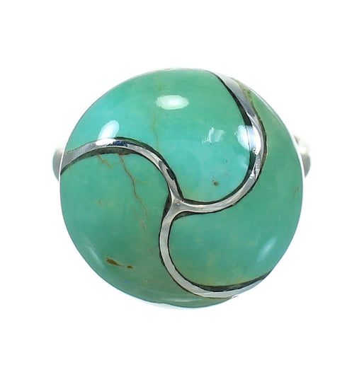 Turquoise Inlay Southwest Authentic Sterling Silver Ring Size 7-3/4 AX86284