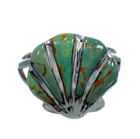 Turquoise Inlay Silver Southwest Seashell Ring Size 7-3/4 AX86424
