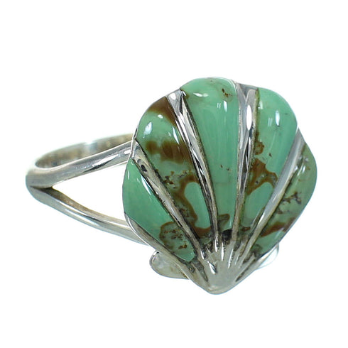 Southwestern Turquoise Inlay Sterling Silver Seashell Ring Size 6-1/2 AX86428