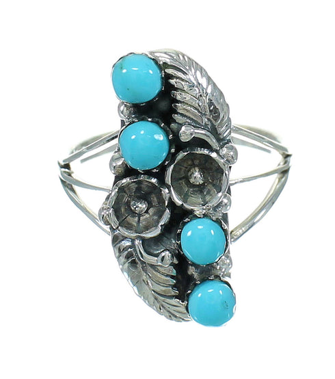 Southwestern Silver Turquoise Flower Ring Size 7-1/4 QX84410