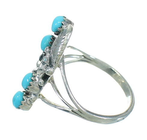 Southwestern Silver Turquoise Flower Ring Size 7-1/4 QX84410