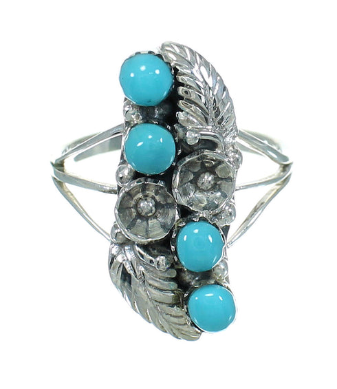Southwest Genuine Sterling Silver Turquoise Flower Ring Size 6-1/2 QX84415