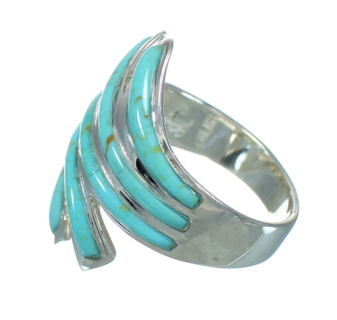 Genuine Sterling Silver Turquoise Inlay Jewelry Ring Size 6-1/2 RX86277