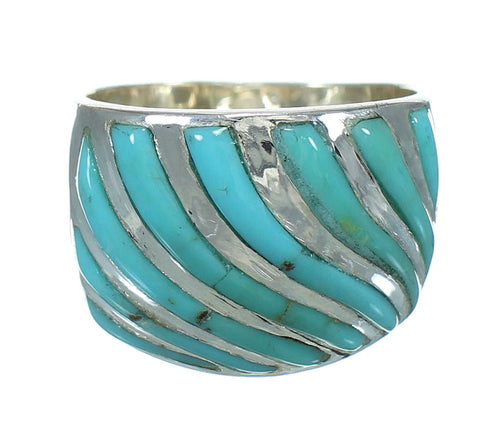 Southwest Turquoise Inlay Sterling Silver Ring Size 7 RX86329