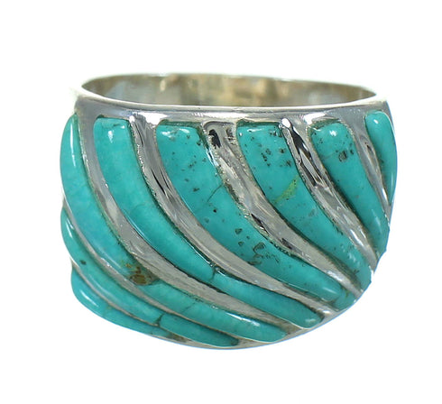 Turquoise Inlay Sterling Silver Southwest Jewelry Ring Size 8 RX86339