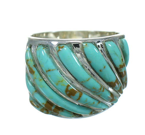 Southwest Turquoise Inlay Authentic Sterling Silver Ring Size 5-1/2 RX86340