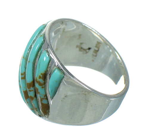 Southwest Turquoise Inlay Authentic Sterling Silver Ring Size 5-1/2 RX86340