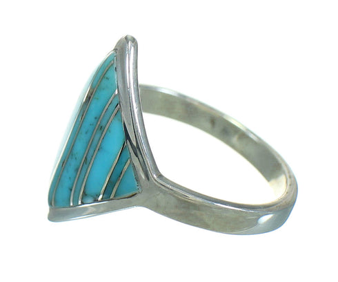 Genuine Sterling Silver And Turquoise Inlay Ring Size 4-3/4 RX86358