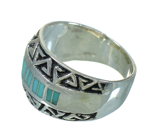 Sterling Silver Turquoise Inlay Water Wave Ring Size 8-1/4 RX86396
