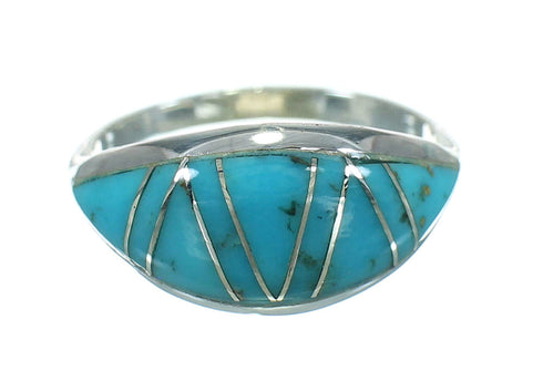 Southwest Sterling Silver Turquoise Inlay Ring Size 7-3/4 RX86464