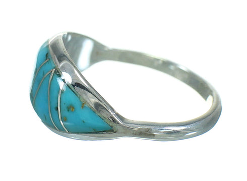 Southwest Sterling Silver Turquoise Inlay Ring Size 7-3/4 RX86464