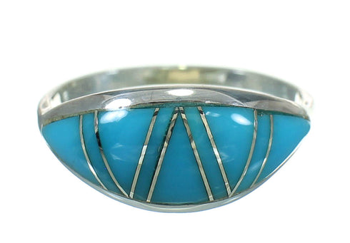 Sterling Silver Turquoise Inlay Southwestern Jewelry Ring Size 7-3/4 RX86476