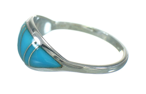 Sterling Silver Turquoise Inlay Southwestern Jewelry Ring Size 7-3/4 RX86476