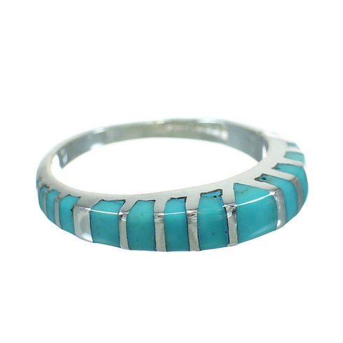 Turquoise Inlay Sterling Silver Southwestern Ring Size 8-1/4 RX86663