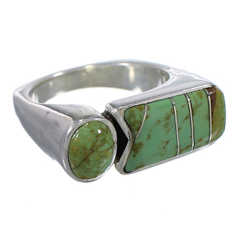 Silver Southwest Turquoise Inlay Ring Size 7-1/2 QX83979