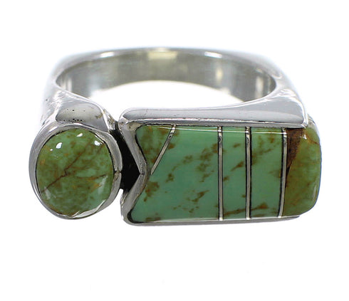 Silver Southwest Turquoise Inlay Ring Size 7-1/2 QX83979