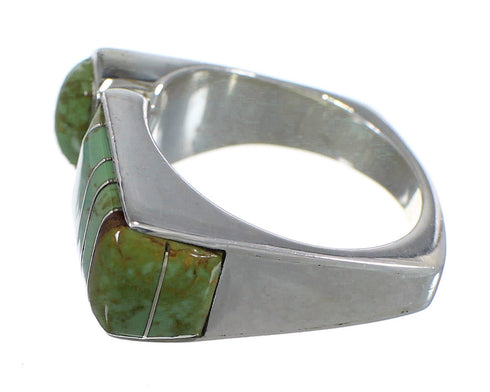 Silver Southwest Turquoise Inlay Ring Size 7-1/2 QX83979