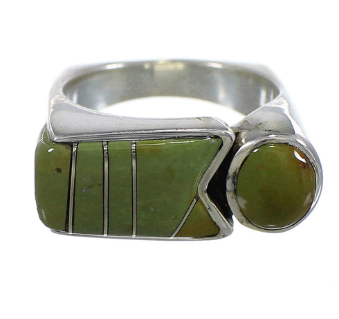 Southwestern Silver Turquoise Inlay Ring Size 6-3/4 QX83999