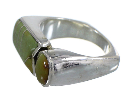 Southwestern Silver Turquoise Inlay Ring Size 6-3/4 QX83999