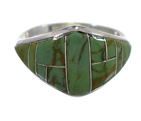 Turquoise Inlay Southwest Silver Ring Size 7-1/2 QX84077