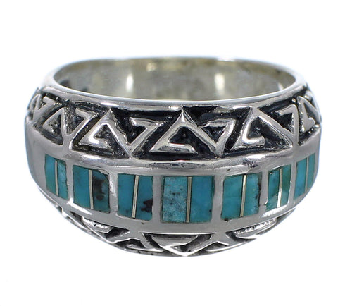 Turquoise Inlay Water Wave Southwestern Silver Ring Size 6-1/4 AX83528