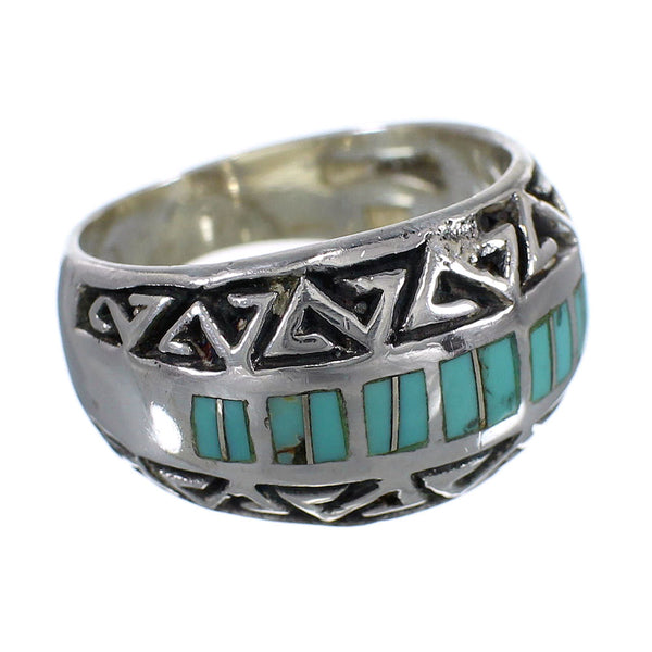 Turquoise Water Wave Southwest Genuine Sterling Silver Ring Size 7-1/4 AX83633