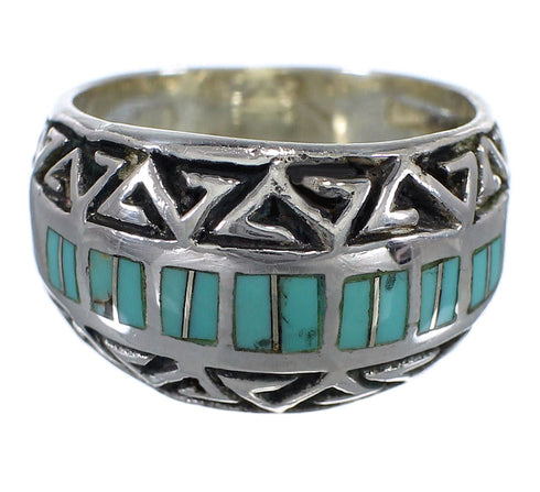Turquoise Water Wave Southwest Genuine Sterling Silver Ring Size 7-1/4 AX83633