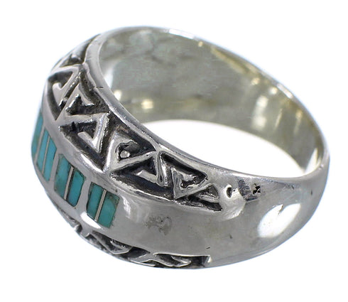 Turquoise Inlay Silver Water Wave Ring Size 6-1/2 AX83648