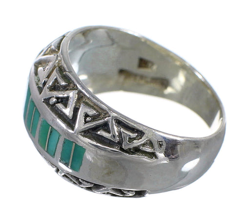Turquoise Inlay Sterling Silver Water Wave Southwestern Ring Size 8-1/4 AX83656