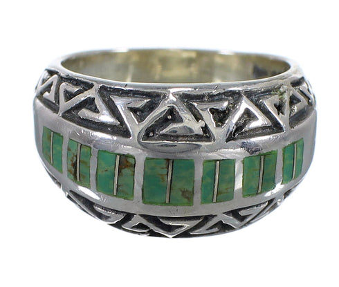 Sterling Silver Water Wave Turquoise Inlay Southwest Ring Size 8-1/4 AX83712