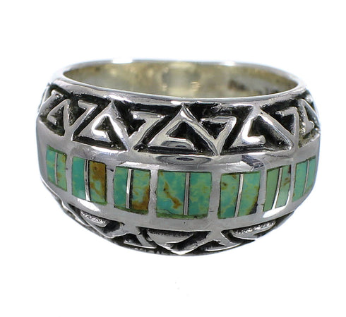 Southwestern Genuine Sterling Silver Water Wave Turquoise Inlay Ring Size 6-1/4 AX83763