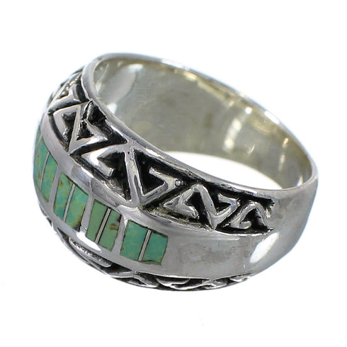 Southwestern Genuine Sterling Silver Water Wave Turquoise Inlay Ring Size 6-1/4 AX83763