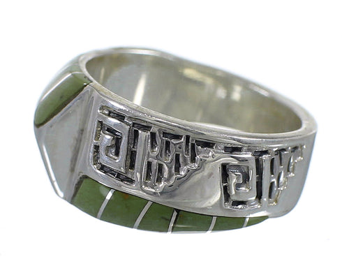 Turquoise Inlay Southwest Sterling Silver Water Wave Ring Size 5-3/4 AX83932