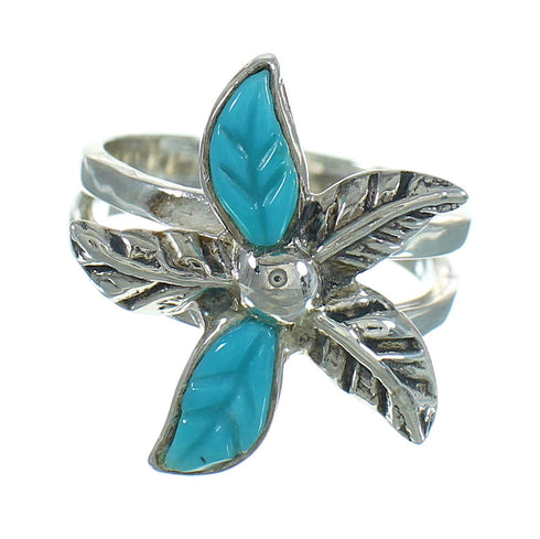 Turquoise Flower Genuine Sterling Silver Southwestern Ring Size 8-1/2 QX85178