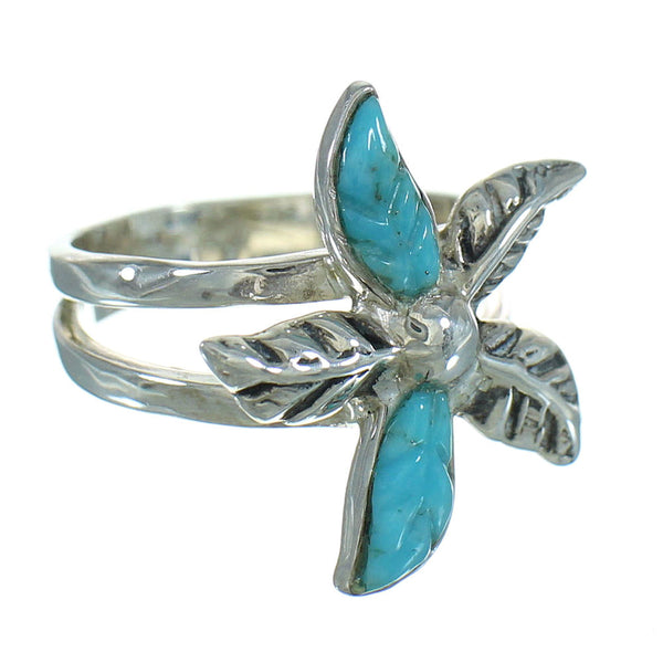 Turquoise Flower Southwest Genuine Sterling Silver Ring Size 6-3/4 QX85188