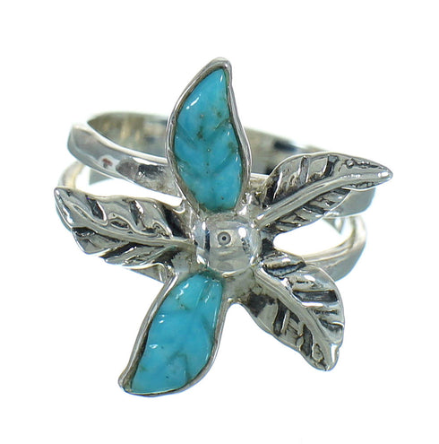 Turquoise Flower Southwest Genuine Sterling Silver Ring Size 6-3/4 QX85188