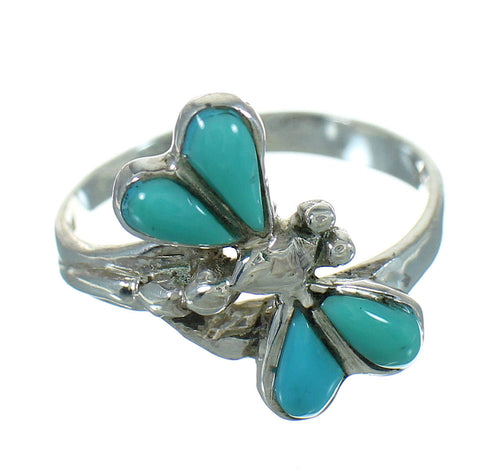Silver Southwestern Turquoise Dragonfly Ring Size 7-1/4 QX85202