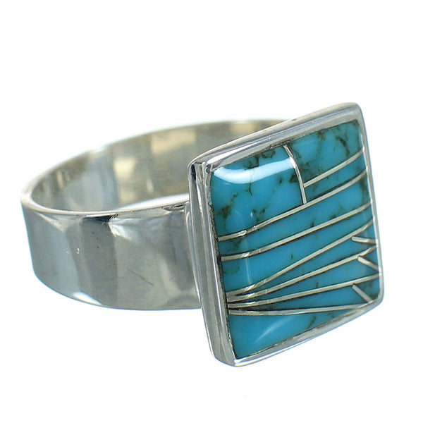 Turquoise Southwestern Silver Ring Size 7-1/2 QX85243