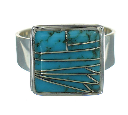 Turquoise Southwestern Silver Ring Size 7-1/2 QX85243