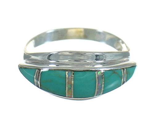 Authentic Sterling Silver Turquoise And Opal Inlay Ring Size 5 RX84955