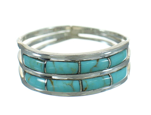 Southwest Turquoise Inlay And Genuine Sterling Silver Ring Size 4-1/2 RX85165
