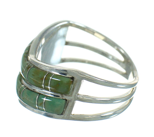 Turquoise Inlay And Authentic Sterling Silver Ring Size 7-1/4 RX85241