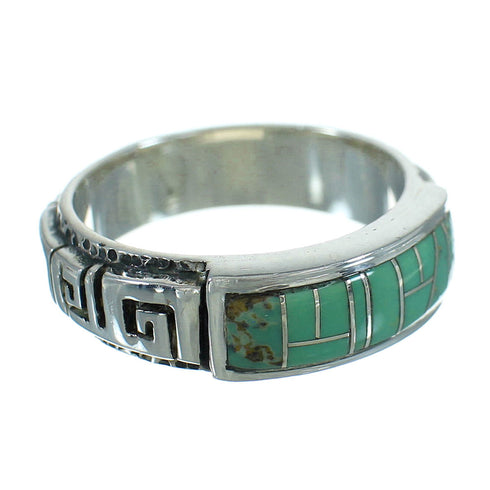Turquoise Genuine Sterling Silver Southwestern Water Wave Ring Size 8-1/4 QX85726