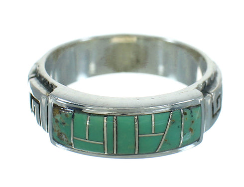 Turquoise Genuine Sterling Silver Southwestern Water Wave Ring Size 8-1/4 QX85726